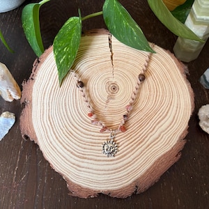 Carnelian Crystal & Sun Charm Necklace - Macrame Crystal Necklace