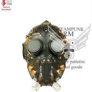 May include: A steampunk-style leather mask with goggles, rivets, and gears. The mask is black and brown with gold accents. The text "STEAMPUNK ARM" is visible in the image.