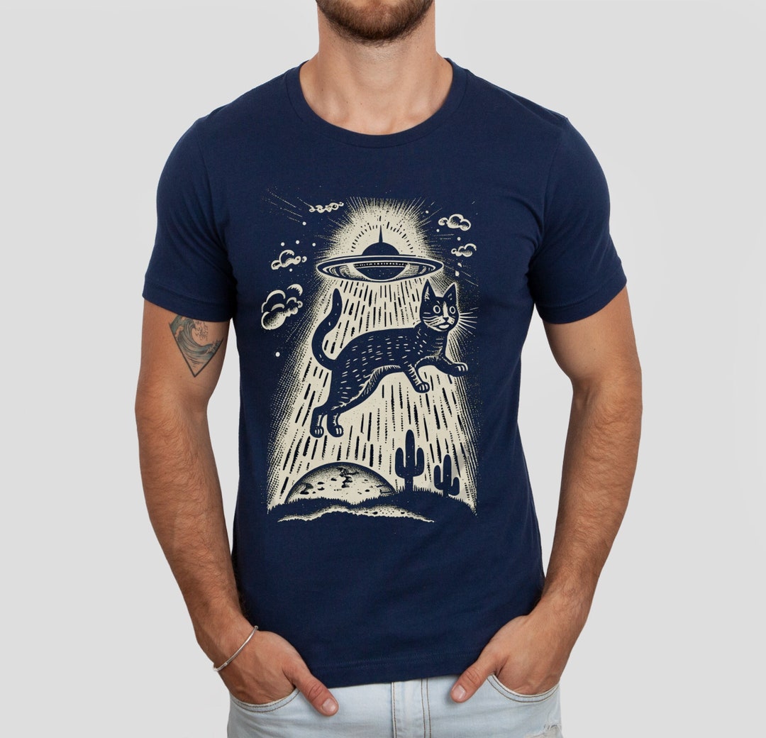 Mens Cat Tshirt Funny Cat Tshirt Cat Space Tee Funny Cat T Etsy