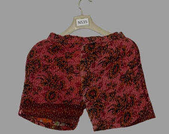 Women summer beach shorts, kantha style patchwork pants, vintage hippies shorts, bohemian cotton shorts with pockets.