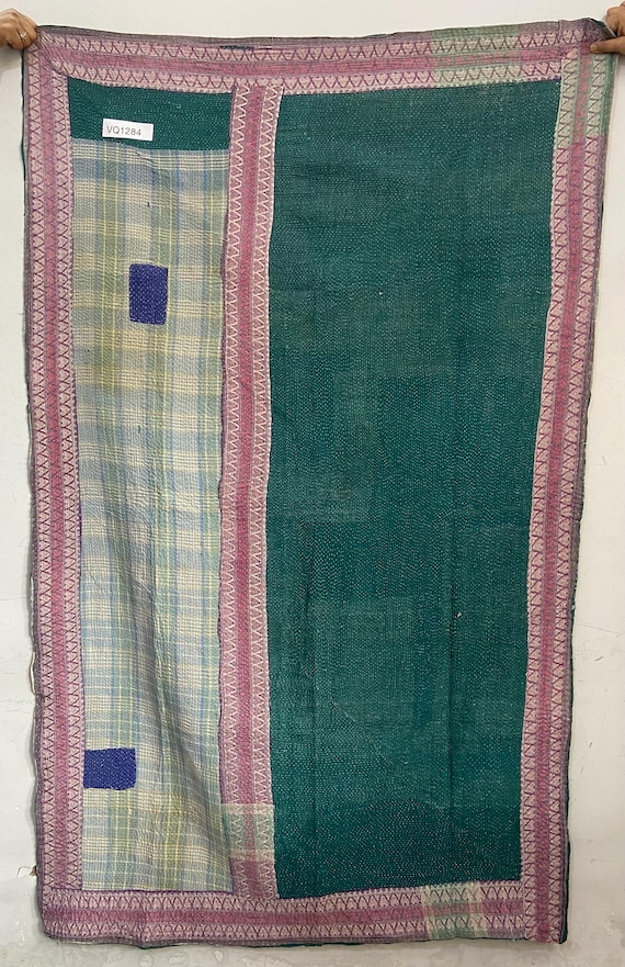 Indian Handmade Twin Kantha Quilt Bedspread Throw Cotton Blanket Ralli Indigo Gudari - India