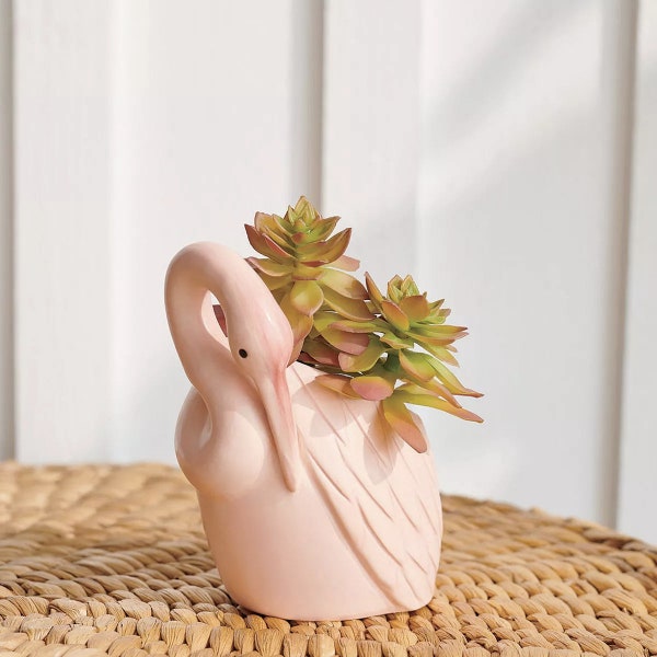 Pink Blush Ceramic Craine Planter Planter Pot | Ceramic Planter | Bird Planter Pot | Animal Planter| Succulent Pots | Plant Pot |