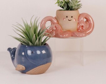 Blue Whale Ceramic Planter Pot for Plants, Succulents or Cacti | Succulent Planter | Animal Planter | Ocean Decor