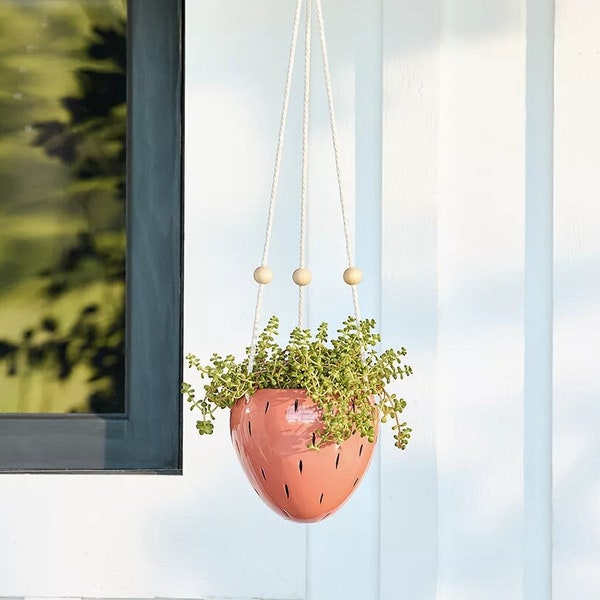 Hanging Strawberry Floral Planter Pot | Colorful Planter | Ceramic Planter | Succulent Planter | Cottage Core Decor | Father's Day Gift