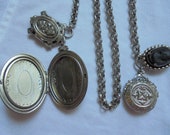 Raised Repousse Victorian Mourning Antique Sterling Silver Photo Locket Book Chain Chatelaine Carved Jet Hair