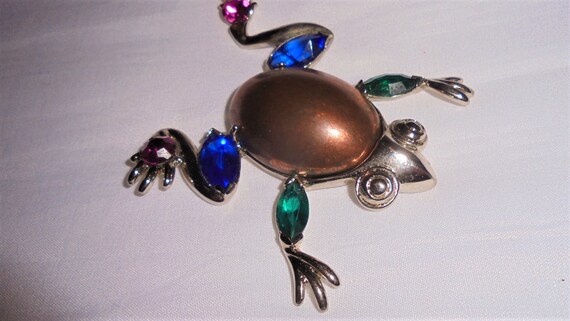 Rare Huge Boucher Signed Frog Brooch Rhinestone C… - image 9