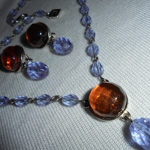 Signed Givenchy Vintage Gripoix Glass Purple Brown Drop Necklace  Earrings Set