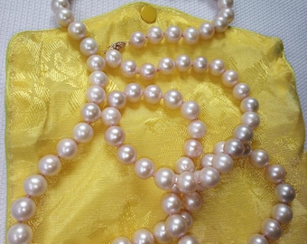Vintage 14k Gold Clasp Honora 10mm Cultured Freshwater Pearl 36" Sautoir Length Necklace