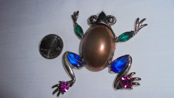 Rare Huge Boucher Signed Frog Brooch Rhinestone C… - image 3