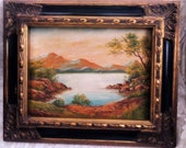 Hudson River 19th Century Original Oil Painting River Landscape 1844 by J A Hughes Luminist Golden Hues