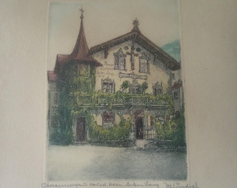Anton Lang German Easter Passion Play Actor Hand Signed Original Etching Pension Daheim Oberammergau Germany 1930