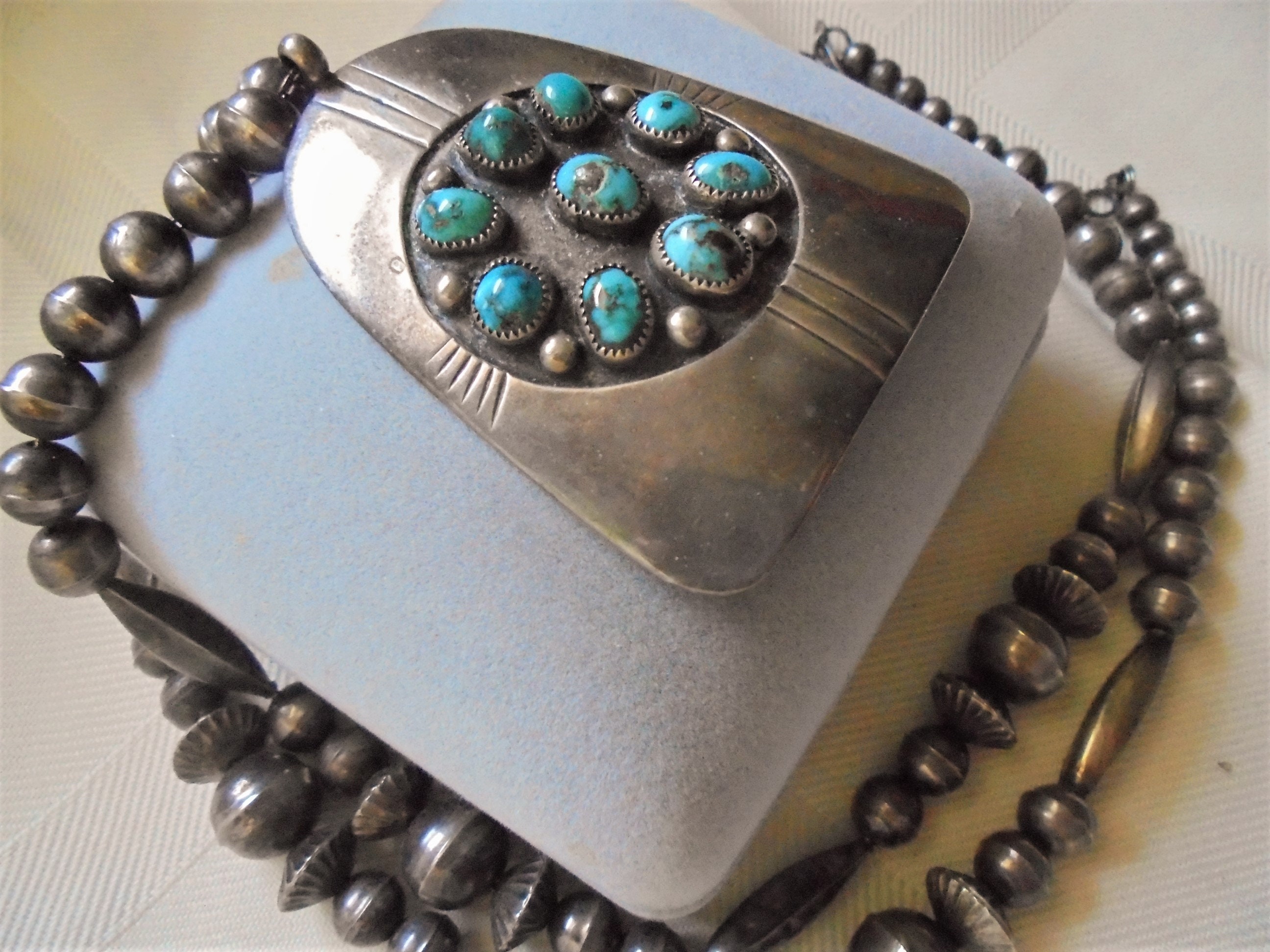 Opulent Vintage Navajo Persin Turquoise Native American Jewelry Silver Squash Blossom Necklace Opulent Vintage Navajo Persin Turquoise Native American Jewelry Silver Squash Blossom Necklace