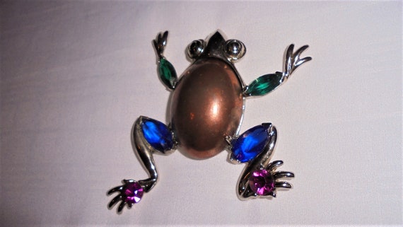 Rare Huge Boucher Signed Frog Brooch Rhinestone C… - image 2