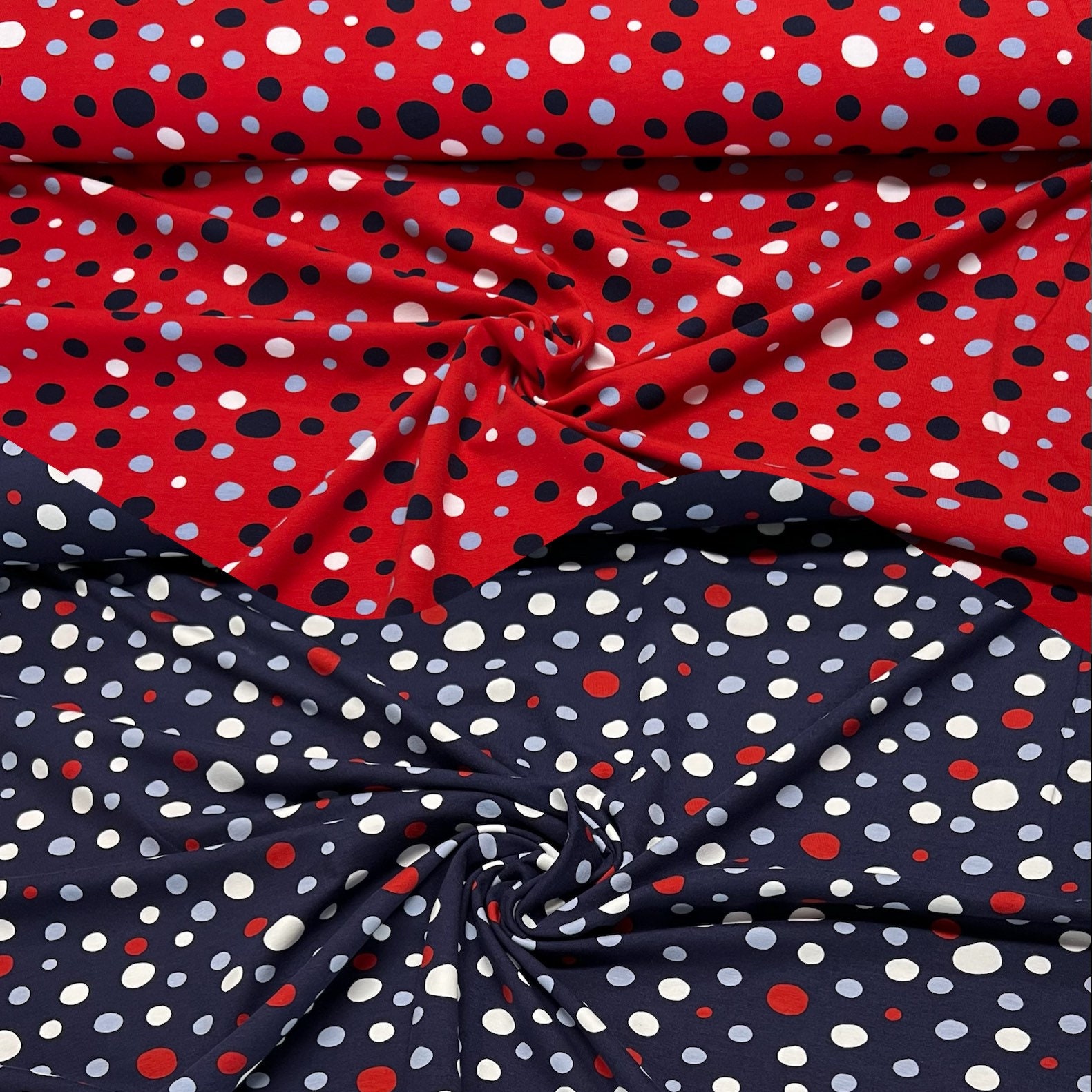 Satin Baumwollstoff Rot Mit Schwarzen Punkten Stretch Satin Stoff