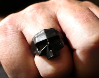 Black Skull Ring - Skull Ring Mens & Womens , Skull Head, Rustic Skullring, Textured Bold Design, Unisex Skull Ring - Premium Quality Rings