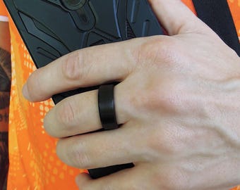 Black Plain Ring Band - Brushed Stainless Steel, 8mm Width