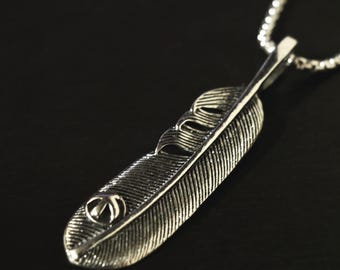 Large Feather Necklace - Silver Feather Pendant, Long Layering Necklace, Silver Feather Charm - Modern Necklace - Bird Feather Necklace