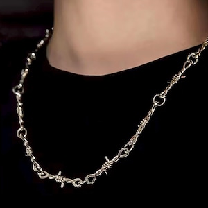 Barbed Wire Chain Necklace Silver Choker Women Mens Chain Necklace Stainless Steel Unisex Chai Necklace - Soft Edges - Not Sharp