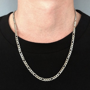 Silver Figaro Chain - Mens Figaro Link Chain Necklace, 4mm Figaro Chain Silver, Stainless Steel Necklace, Mens Chains - Mens Jewelry