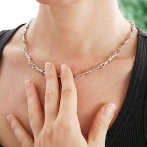 Bramble Chain Necklace - Barbed Wire Chain, Silver Choker Chain, Statement Necklace, Multiple Lengths Available, Soft Edges - Not Sharp