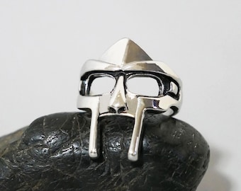 Bague MF Doom - Bague masque de guerrier, grosse bague en argent, bague de gladiateur, bague de rappeur, bague de masque MF Doom, bijoux MF Doom, bagues médiévales