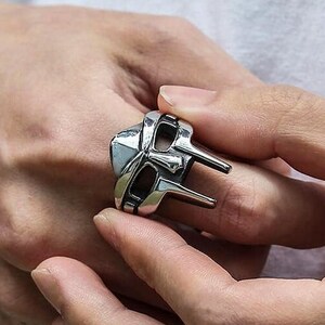 Doom Mask Gladiator Style Ring Metal Silver Stainless Size 7-14 MF Jewelry for Male Party Best Gift