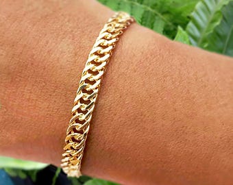 Gold Cuban Bracelet - Mens and Womens Cuban Bracelet, 9mm Curb Bracelet, Unisex Cuban Bracelet Design - Birthday Gifts