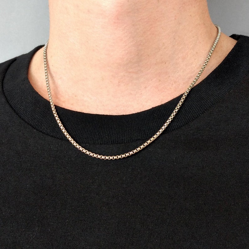 Silver Box Chain Necklace Mens Jewelry Stainless Steel Chain Etsy