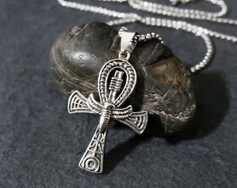 Egyptian Ankh Necklace Silver - Ankh Pendant, Egyptian Cross Pendant, Egyptian Falcon Necklace, Unisex Design Silver Pendant