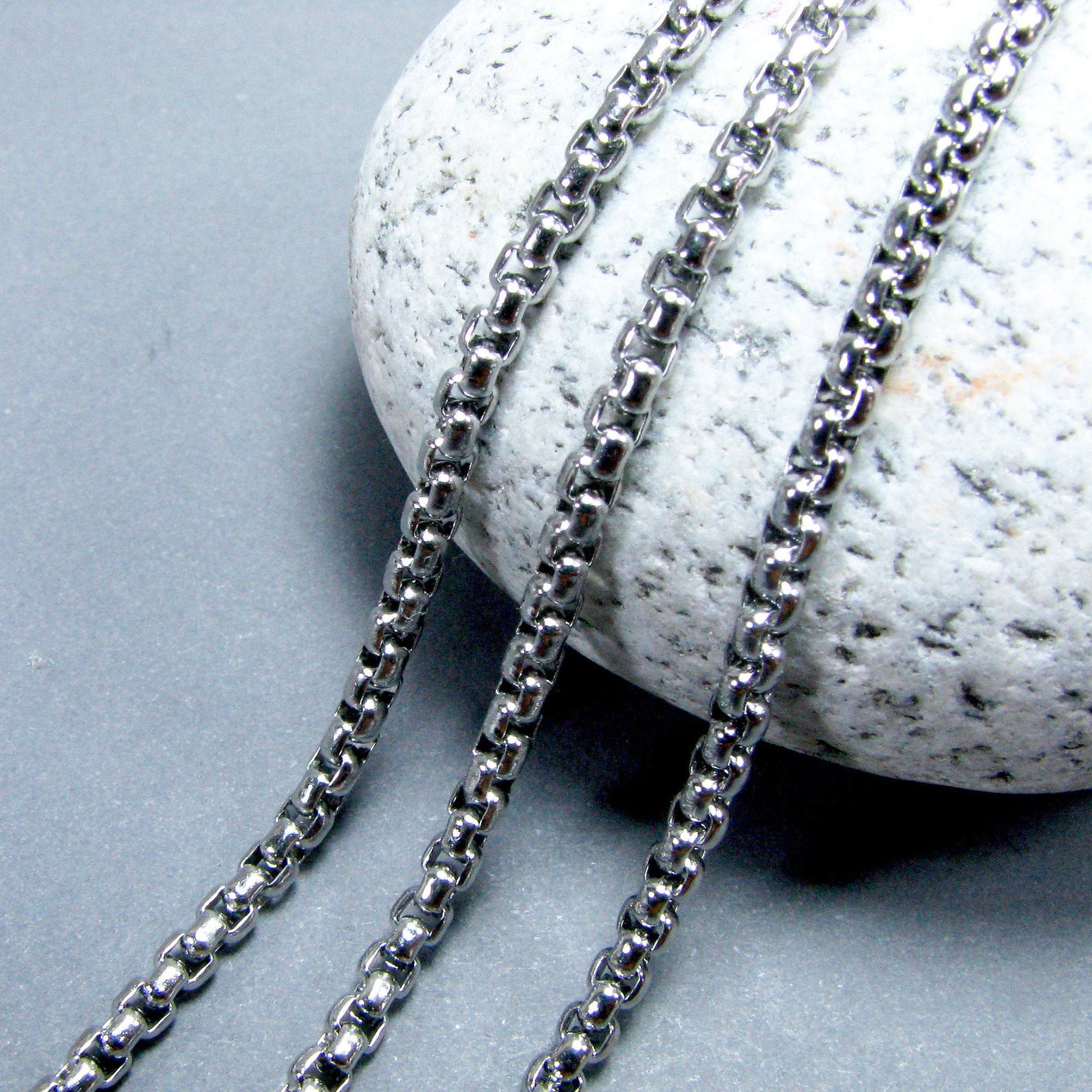 OSTAN Edelstahl Halskette - Box Chain Silber 2-5mm Breite 45-80cm Länge