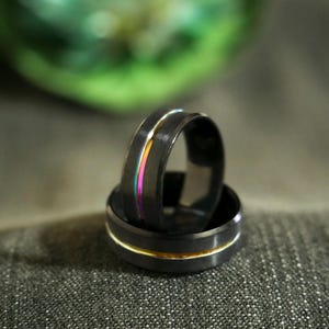 Mens Black Ring, Brushed Ring Mens Plain Black Ring Band, 6mm Wide Ring Band for Men, Matt Black Ring, Rings for Men - Mens Jewelry Gift