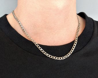 4mm Cuban Link Chain Necklace – Stainless Steel, Waterproof, Hypoallergenic