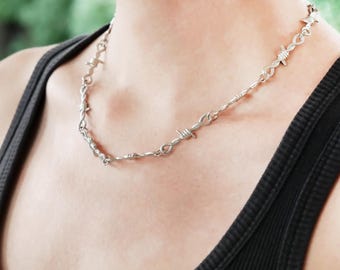 Bramble Chain Necklace - Barbed Wire Chain, Silver Choker Chain, Statement Necklace, Multiple Lengths Available, Soft Edges - Not Sharp