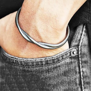 Twisted Cuff Bracelet Silver - Men&#39;s Open Cuff Bracelet, Layered Bracelet Silver, Streetwear Bracelet for Men, Gift for Him - Mens Bracelets