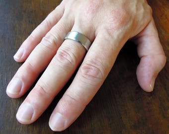 Silver Plain Ring Band - Brushed Stainless Steel, 8mm Width