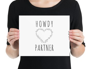 Cute Howdy Love Poster | Country Heart Welcome Sign | Valentine Cowboy Home Decor | Entryway Rustic Art | Simple Greeting Sign | Go To Texas