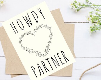 Howdy Partner Cute Valentine Card | PRINTABLE Digital Download for Special Someone | Yellow Love Card | Go To Texas