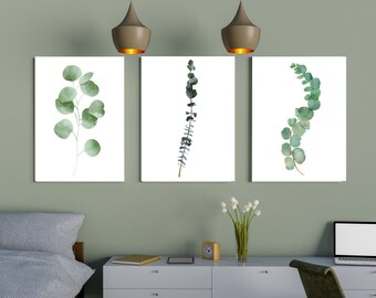 Minimalist Eucalyptus Wall Art Printable Poster, Plant Watercolor, Instant Download, Leaves Decor Large Leaf Illustration Printable Poster