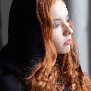 Pullover Sweater Hood, Black Infinity Beanie Hoodie, Knitted Hooded Snood, Scarf, Oversized Hood, Winter / Fall Fashion Cowl, Baclava Scarve