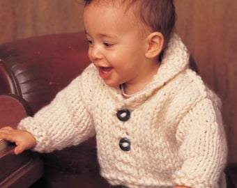 0184 Knitting Babys Big Wool Cardigan 0-4yrs Super Chunky - Vintage Pattern PDF Instant Download