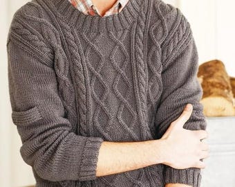 0403 Knitting Men's Cable Sweater 38-48ins Aran - Vintage Pattern PDF Instant Download