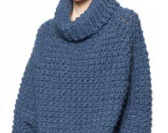 0562 Crochet Ladies Cowl Neck Sweater XS-4XL Super Chunky - Vintage Pattern PDF Instant Download