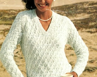 0196 Knitting Ladies V Neck Sweater 32-38ins DK - Vintage Pattern PDF Instant Download