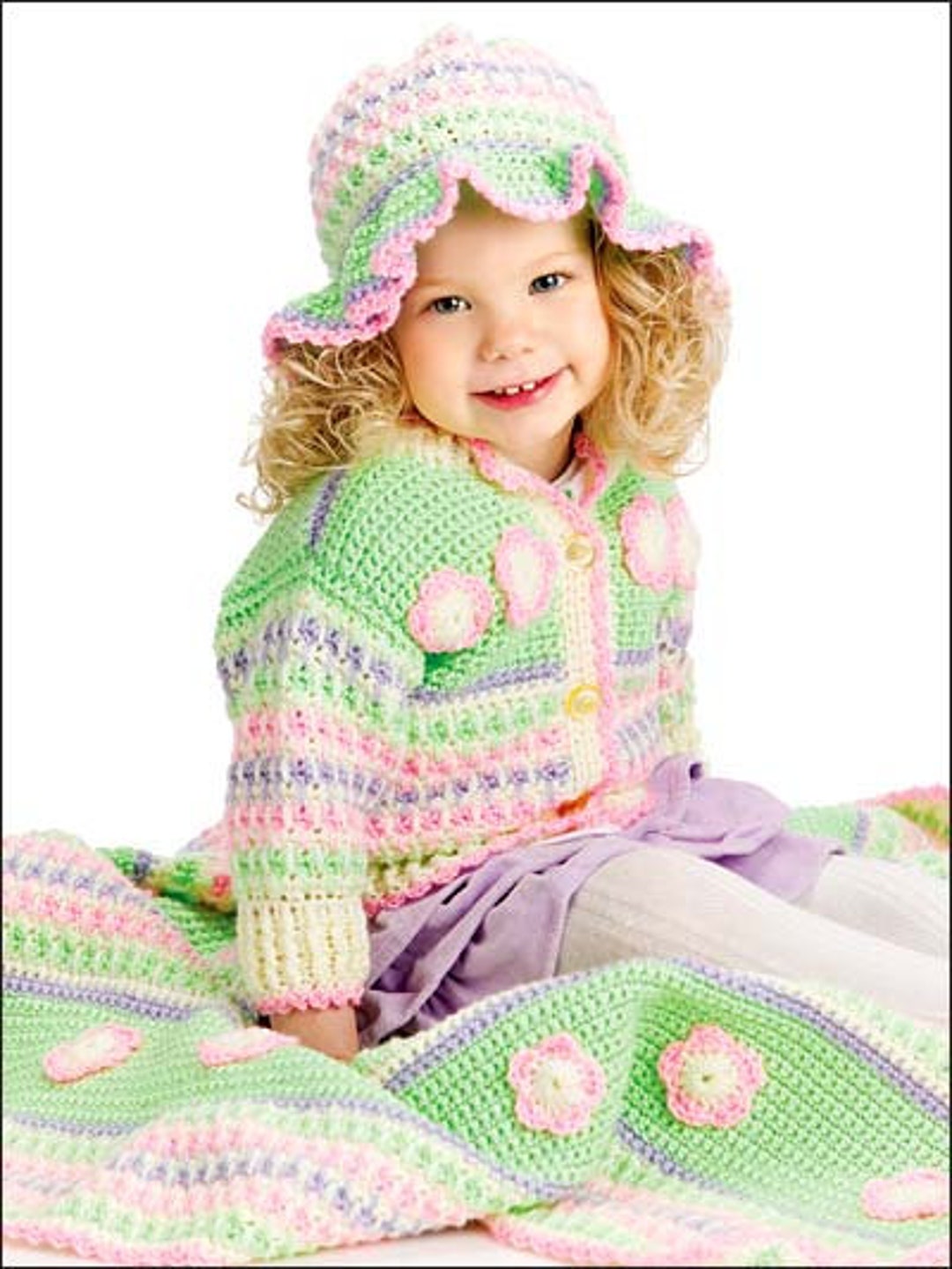 PDF Crochet Pattern Baby Girls Cardigan Hat & Blanket Set Etsy Australia