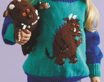 0137 Knitting Childs Gruffalo Motif Sweater 22-28ins DK  - Vintage Pattern PDF Instant Download