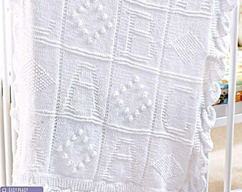 0156 Knitting Baby's Frill Edged ABC Blanket 47x62cm DK - Vintage Pattern PDF Instant Download