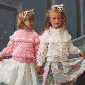 0046 Knitting Girls Lacy Sweater & Cardigan 1-11yrs DK - Vintage Pattern PDF Instant Download