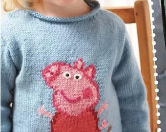 0273 Knitting Childs Peppa Pig Sweater Jumper 2-5yrs DK  - Vintage Pattern PDF Instant Download