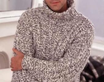 0239 Knitting Men's Ribbed Sweater 36-46ins Super Chunky - Vintage Pattern PDF Instant Download