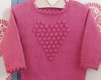 0297 Knitting Girls Bobble Heart Sweater 6mths-4yrs DK - Vintage Pattern PDF Instant Download
